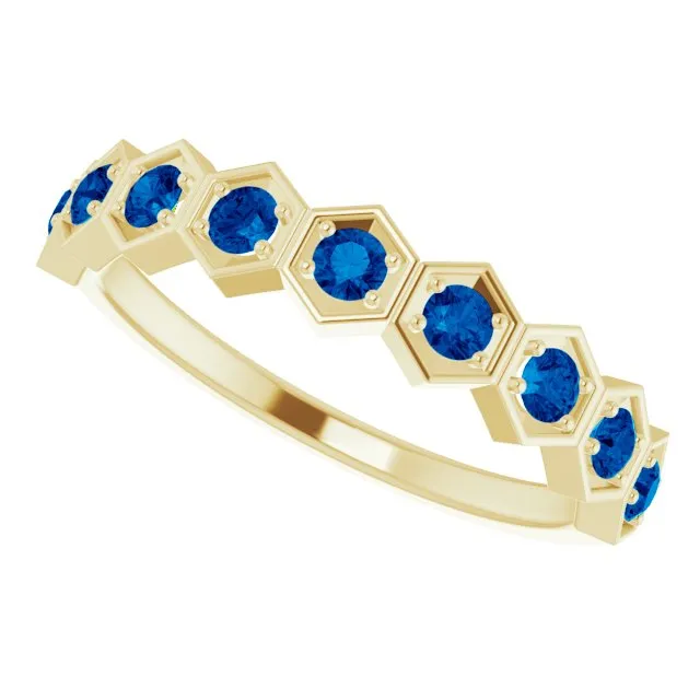 14K Yellow Natural Blue Sapphire Stackable Ring