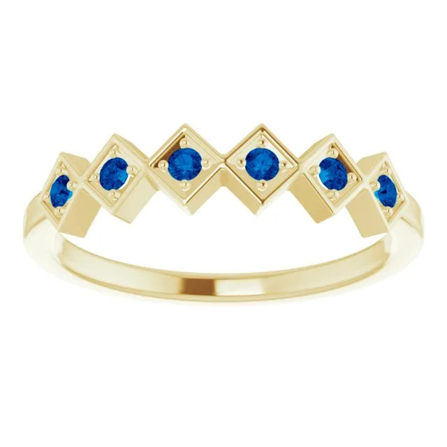 14K Yellow Natural Blue Sapphire Stackable Ring