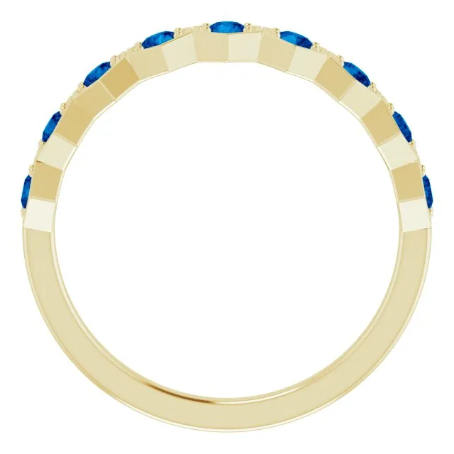 14K Yellow Natural Blue Sapphire Stackable Ring