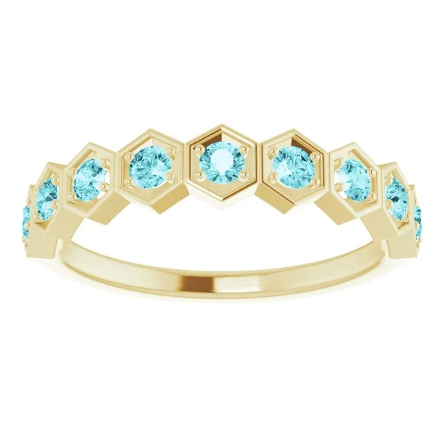 14K Yellow Natural Blue Zircon Stackable Ring