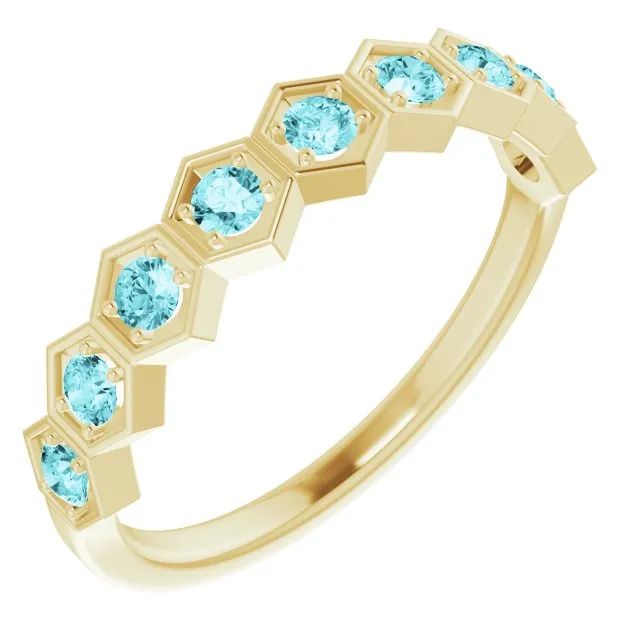 14K Yellow Natural Blue Zircon Stackable Ring