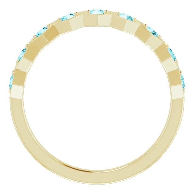 14K Yellow Natural Blue Zircon Stackable Ring