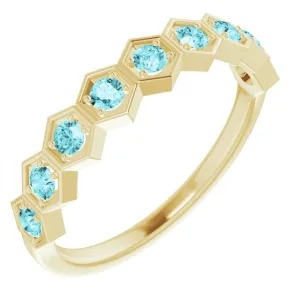 14K Yellow Natural Blue Zircon Stackable Ring
