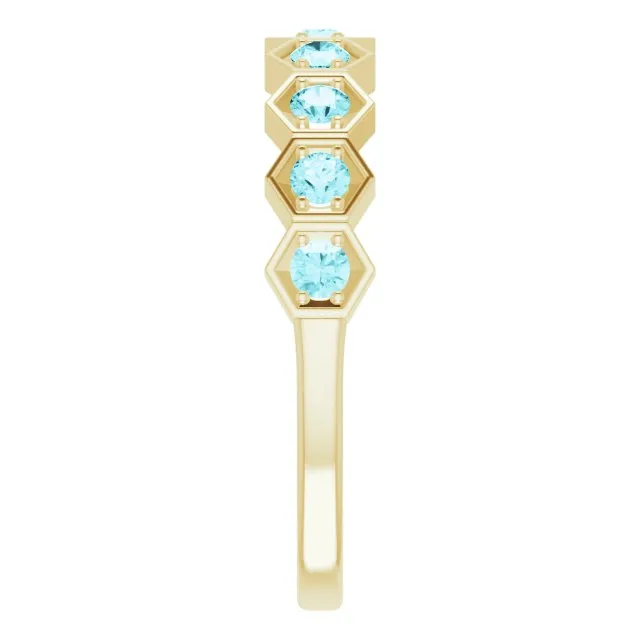 14K Yellow Natural Blue Zircon Stackable Ring