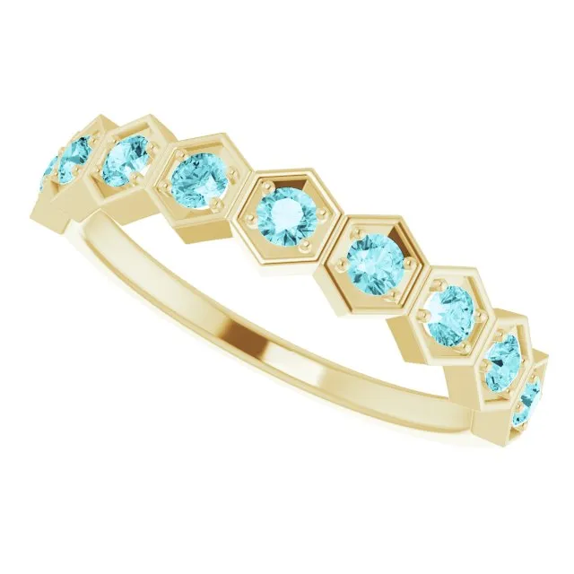 14K Yellow Natural Blue Zircon Stackable Ring