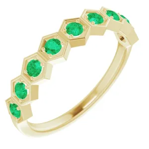 14K Yellow Natural Emerald Stackable Ring