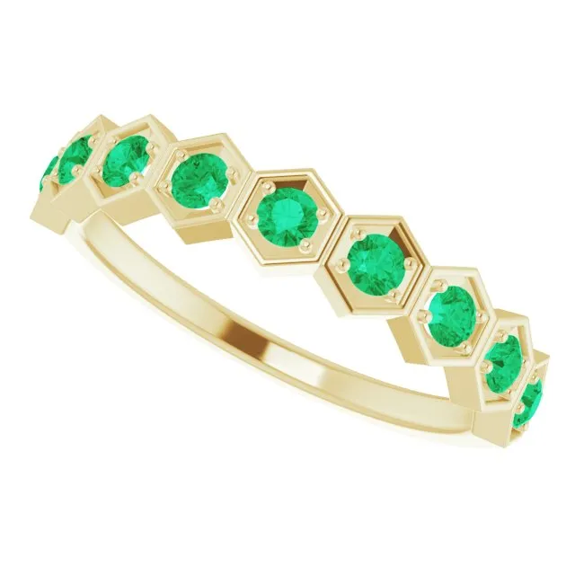 14K Yellow Natural Emerald Stackable Ring