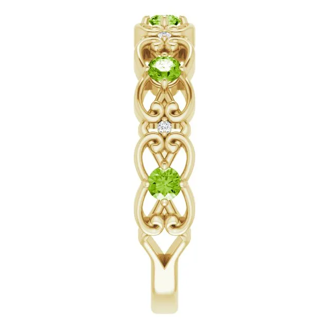 14K Yellow Natural Peridot & .02 CTW Natural Diamond Scroll Ring