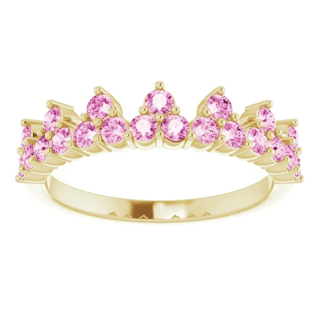 14K Yellow Natural Pink Sapphire Crown Ring