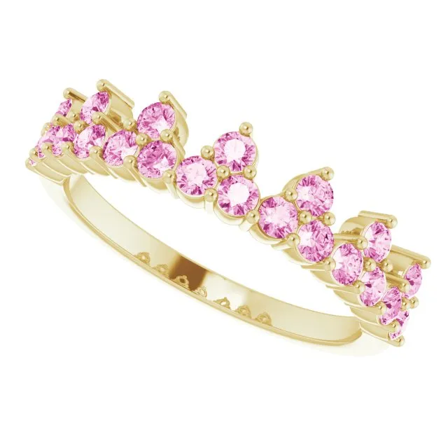 14K Yellow Natural Pink Sapphire Crown Ring