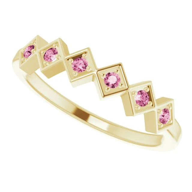 14K Yellow Natural Pink Tourmaline Stackable Ring