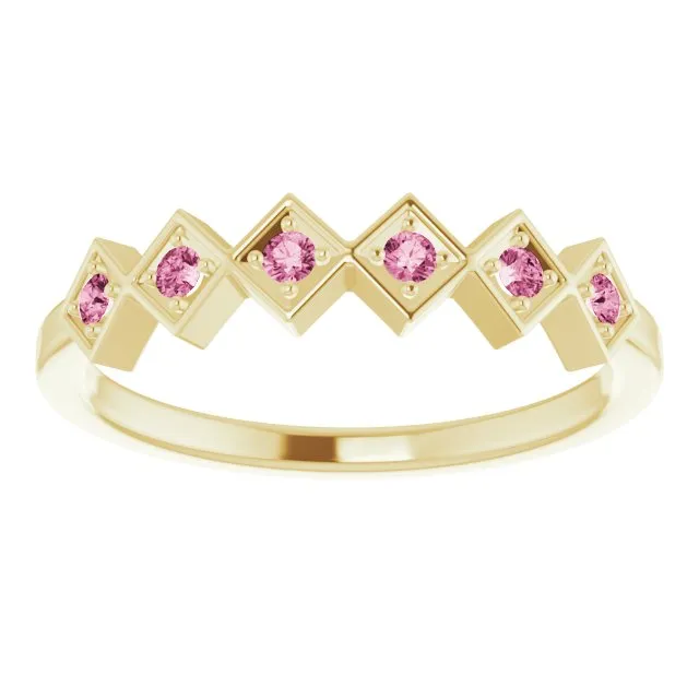 14K Yellow Natural Pink Tourmaline Stackable Ring