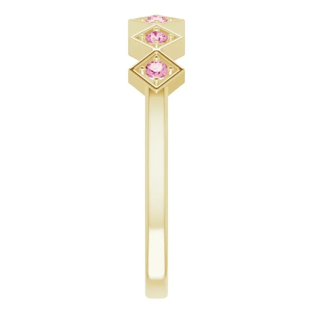 14K Yellow Natural Pink Tourmaline Stackable Ring