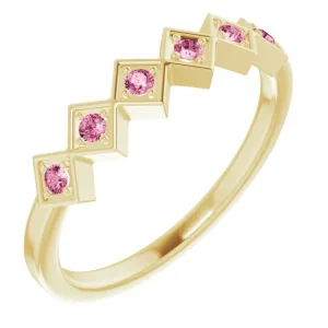 14K Yellow Natural Pink Tourmaline Stackable Ring