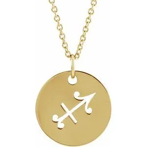 14K Yellow Sagittarius Zodiac Disc 16-18" Necklace
