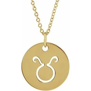 14K Yellow Taurus Zodiac Disc 16-18" Necklace