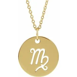 14K Yellow Virgo Zodiac Disc 16-18" Necklace