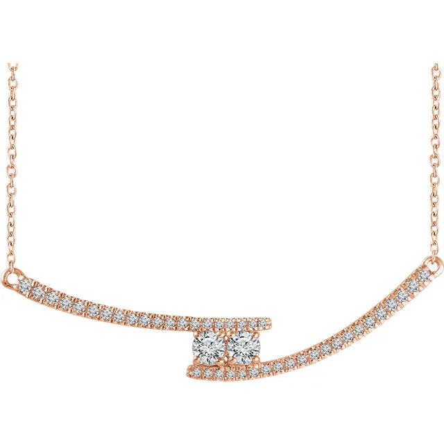 14KT Rose Gold 3/8 Carat Diamond Two Stone Bar Necklace
