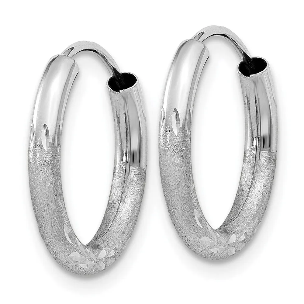 14KT White Gold 12X2MM Diamond-cut Endless Hoop Earrings
