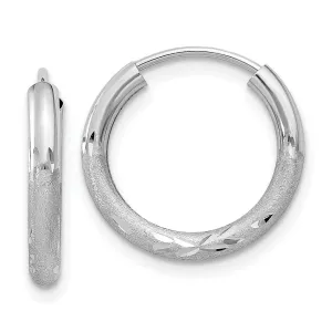 14KT White Gold 12X2MM Diamond-cut Endless Hoop Earrings