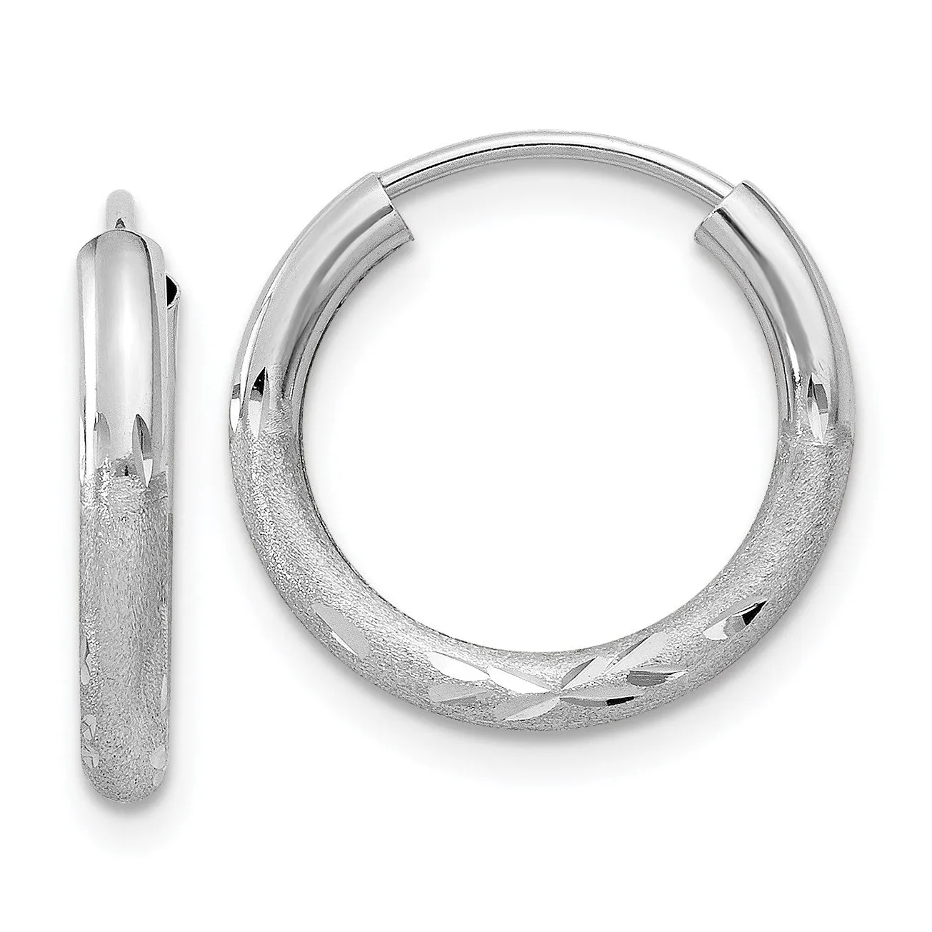 14KT White Gold 12X2MM Diamond-cut Endless Hoop Earrings