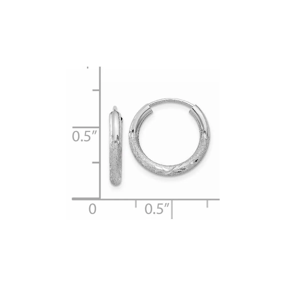 14KT White Gold 12X2MM Diamond-cut Endless Hoop Earrings