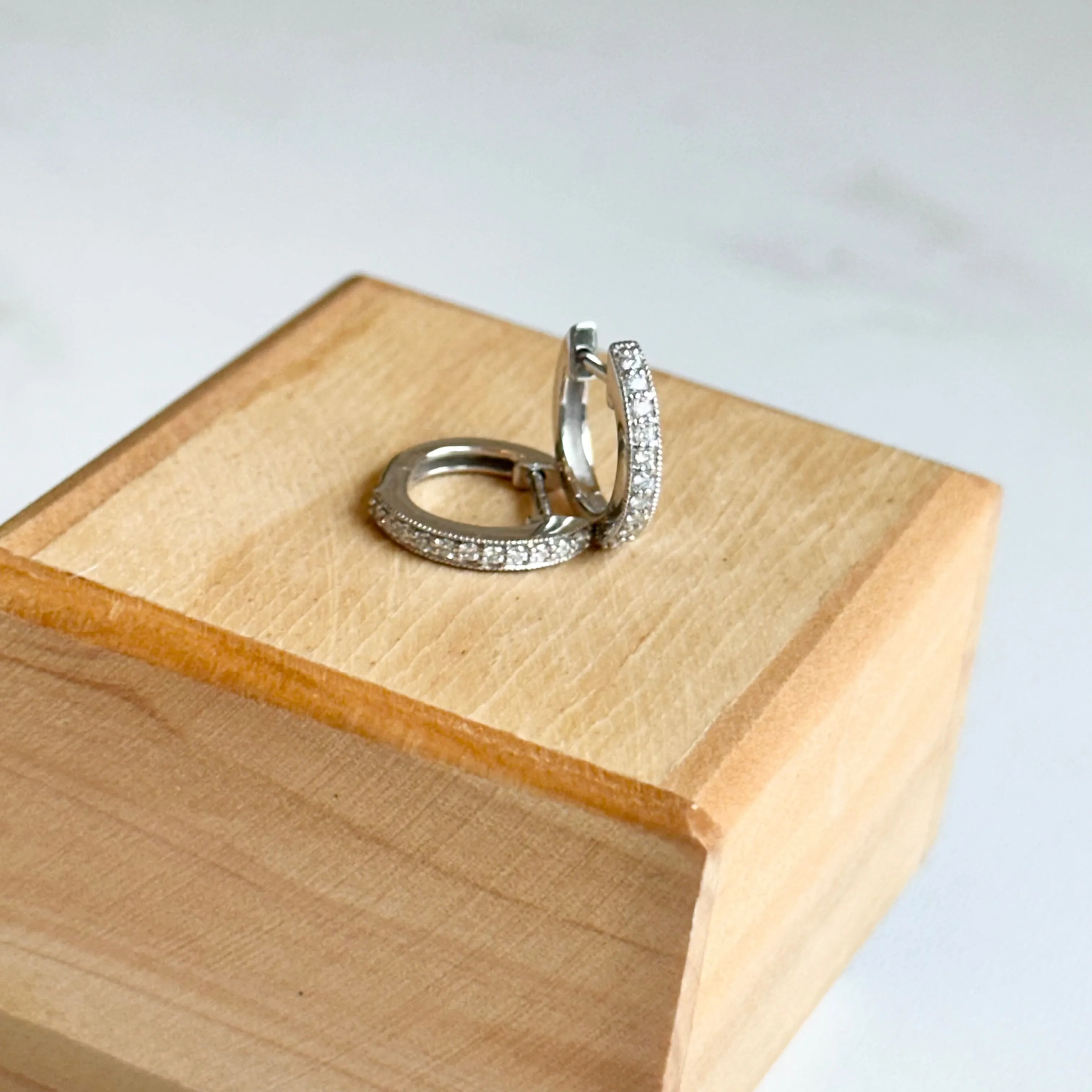 14KT White Gold .13 CT Lab Diamond Huggie Hoop Earrings