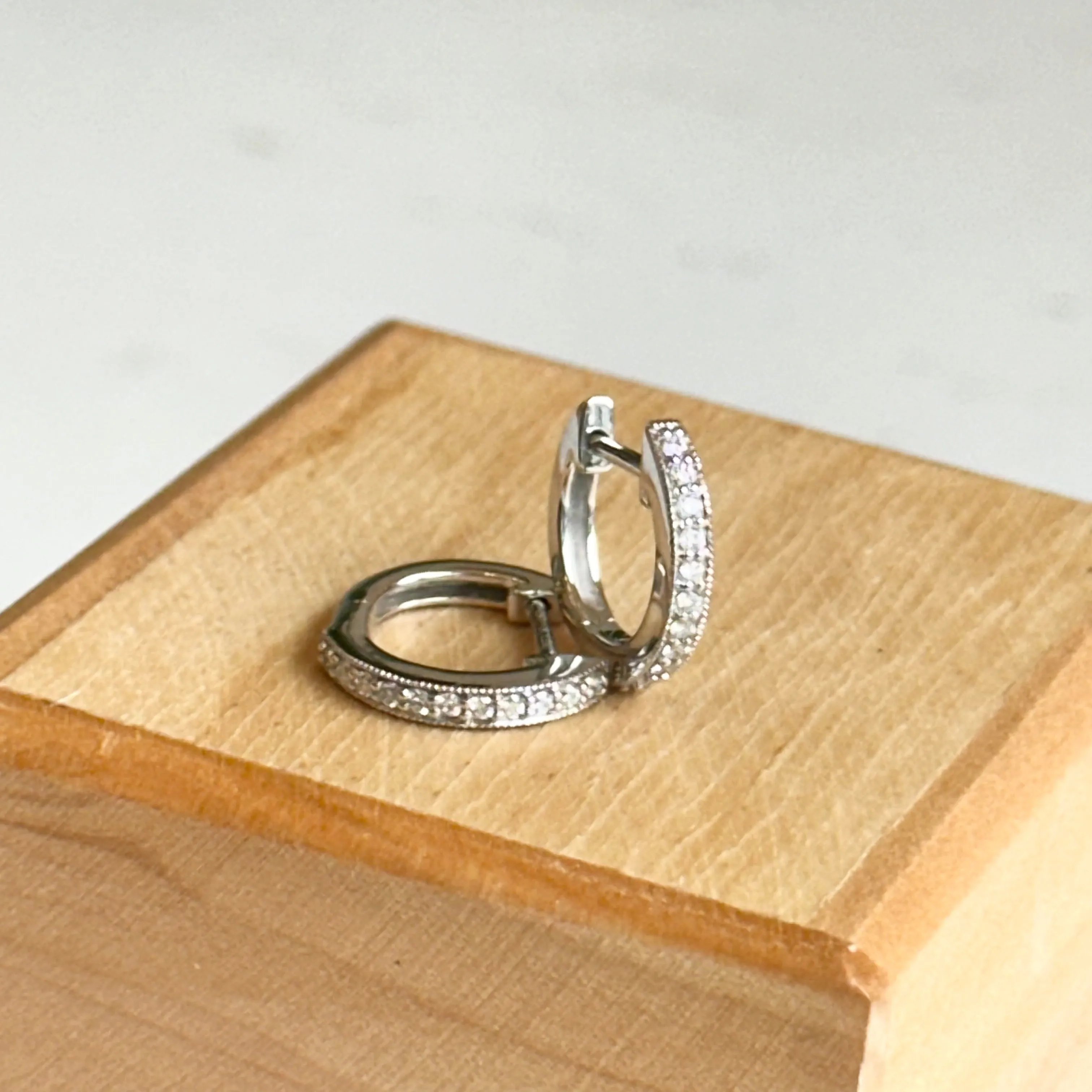 14KT White Gold .13 CT Lab Diamond Huggie Hoop Earrings