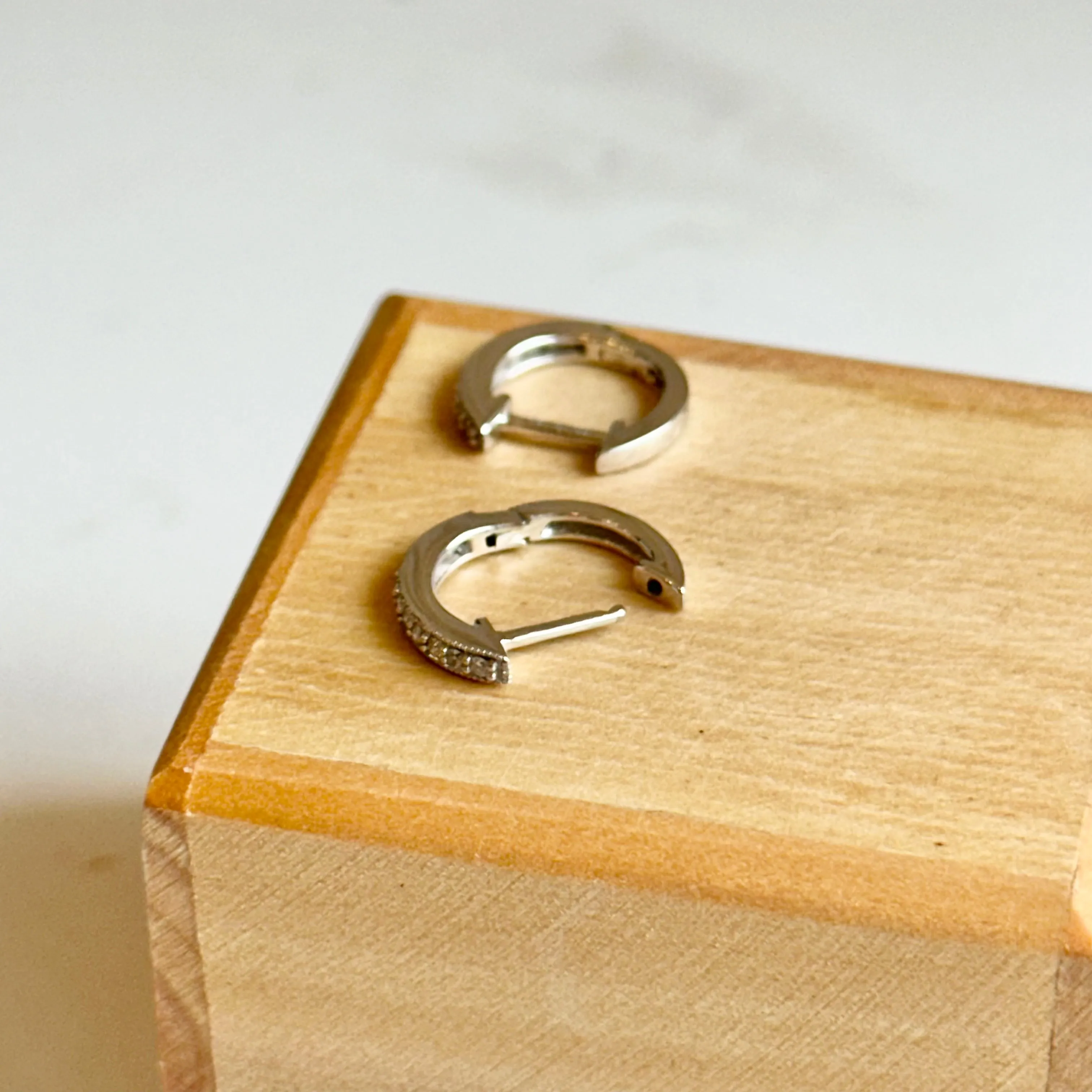 14KT White Gold .13 CT Lab Diamond Huggie Hoop Earrings