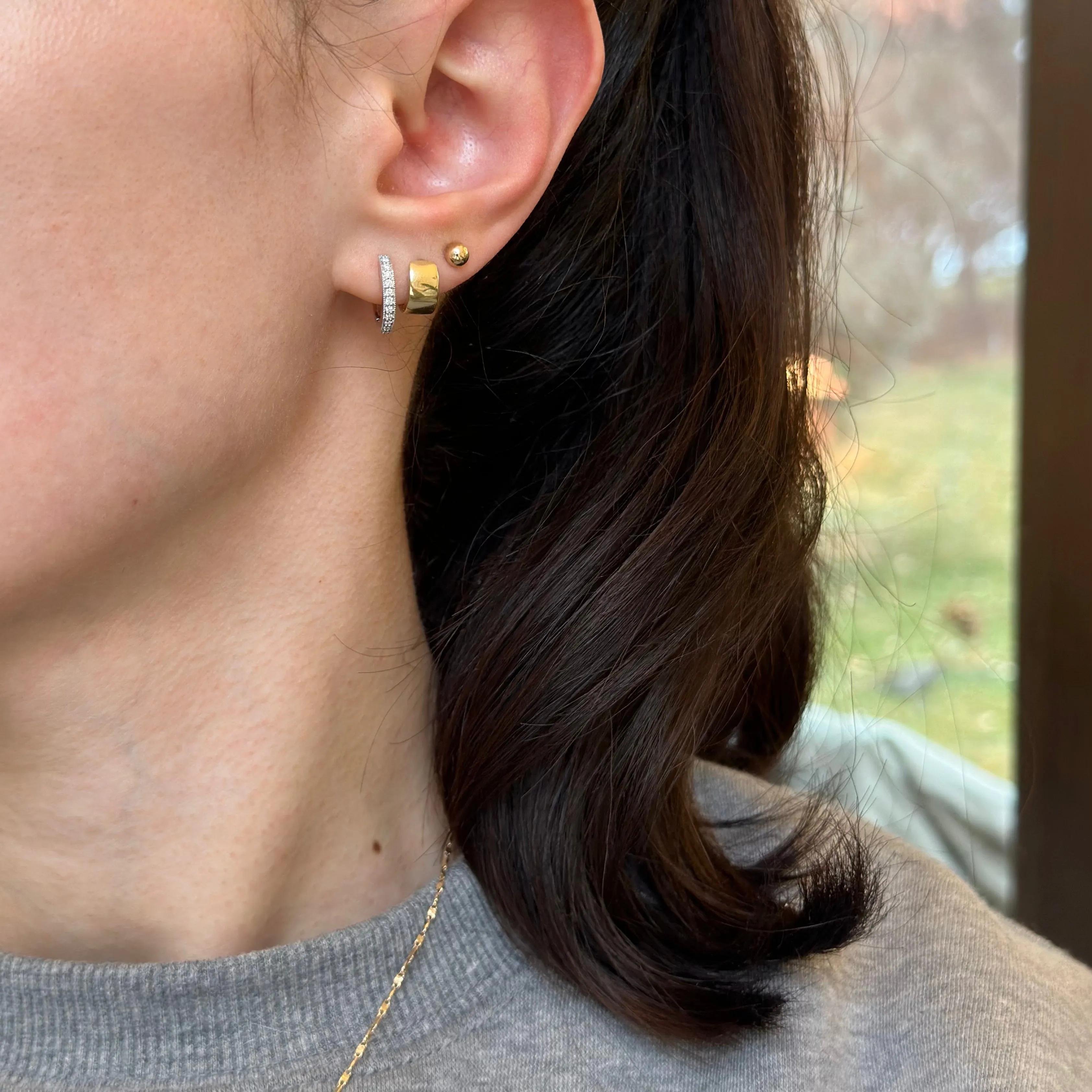 14KT White Gold .13 CT Lab Diamond Huggie Hoop Earrings