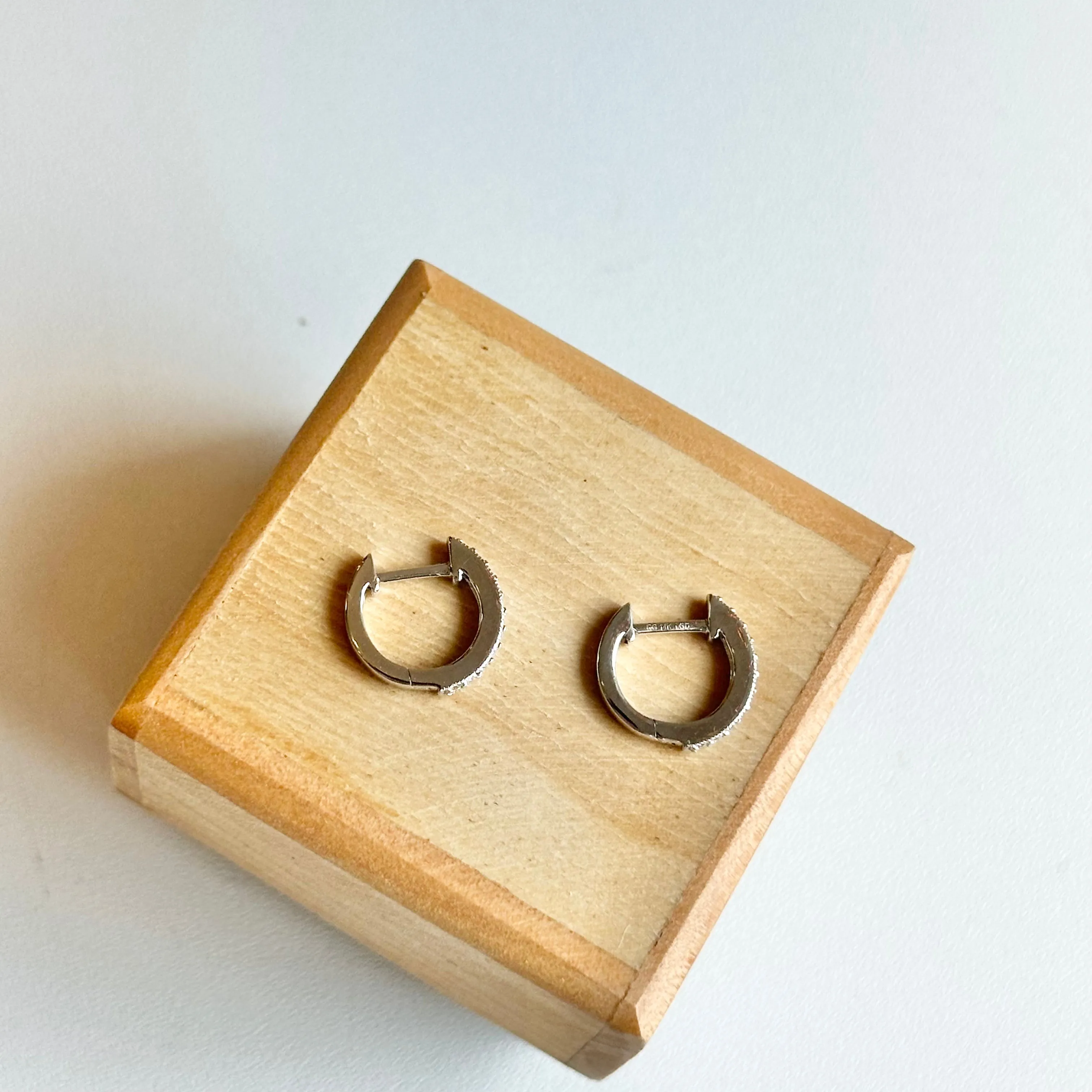 14KT White Gold .13 CT Lab Diamond Huggie Hoop Earrings