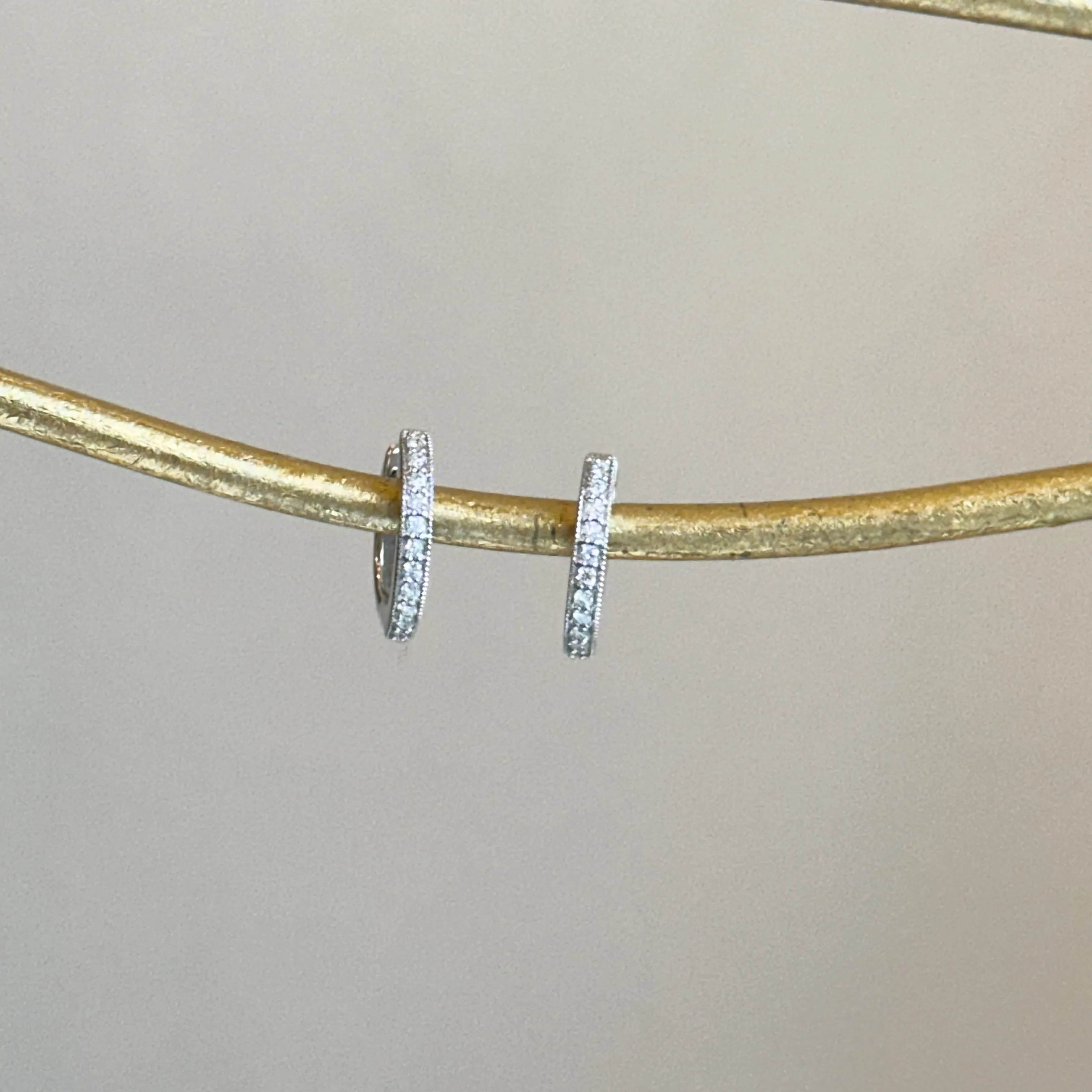 14KT White Gold .13 CT Lab Diamond Huggie Hoop Earrings