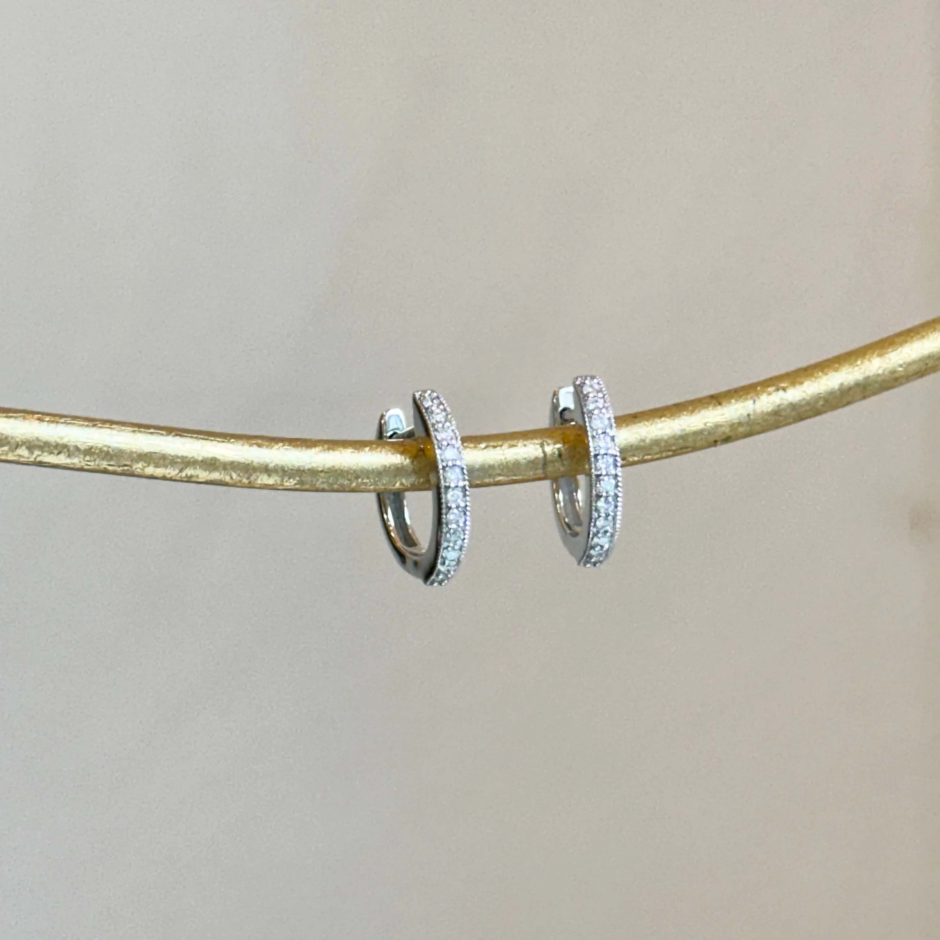 14KT White Gold .13 CT Lab Diamond Huggie Hoop Earrings