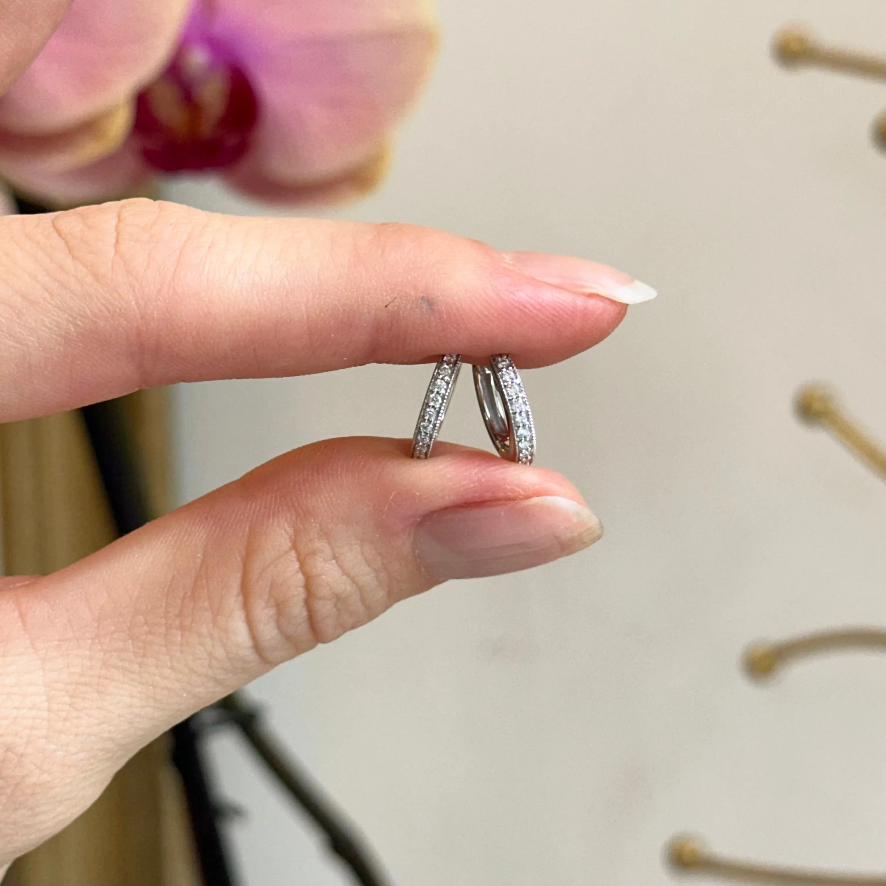 14KT White Gold .13 CT Lab Diamond Huggie Hoop Earrings