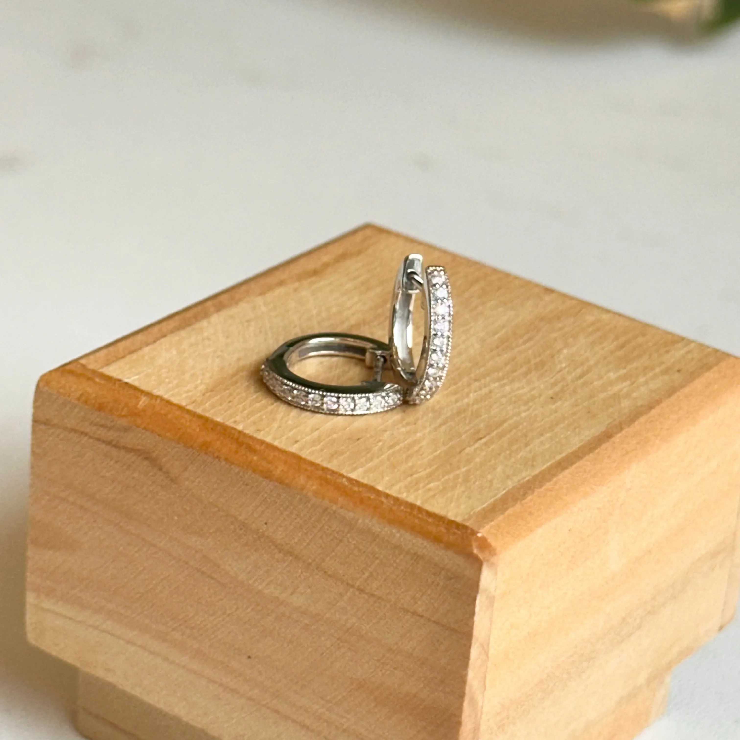 14KT White Gold .13 CT Lab Diamond Huggie Hoop Earrings