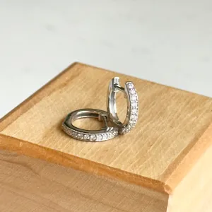 14KT White Gold .13 CT Lab Diamond Huggie Hoop Earrings