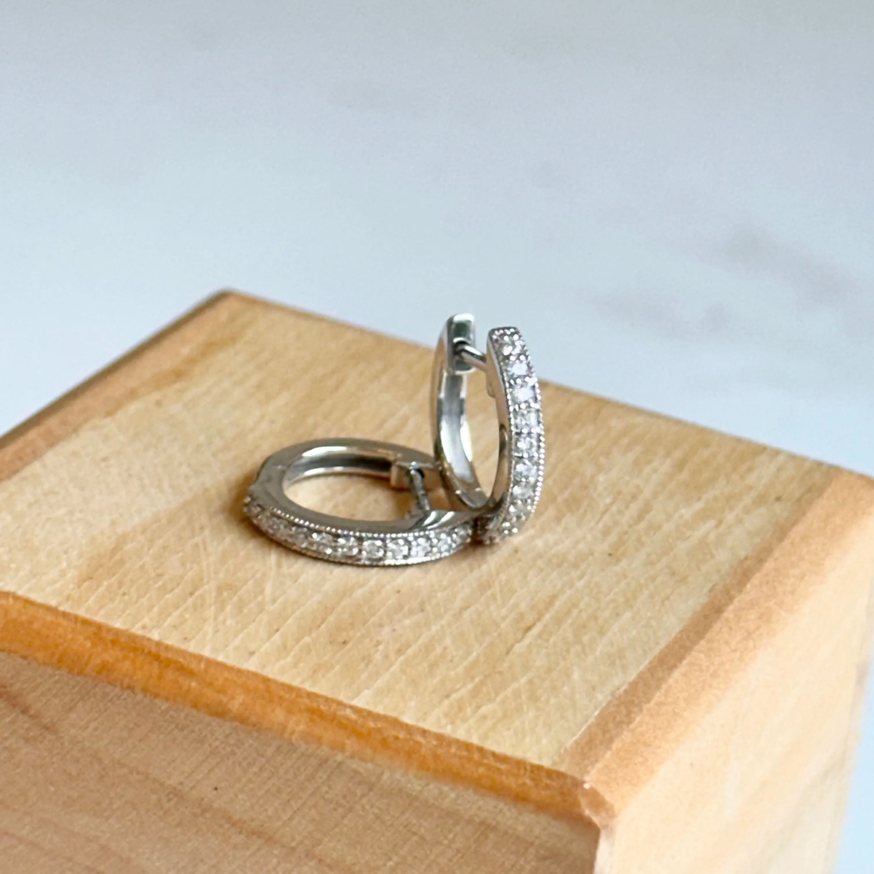 14KT White Gold .13 CT Lab Diamond Huggie Hoop Earrings