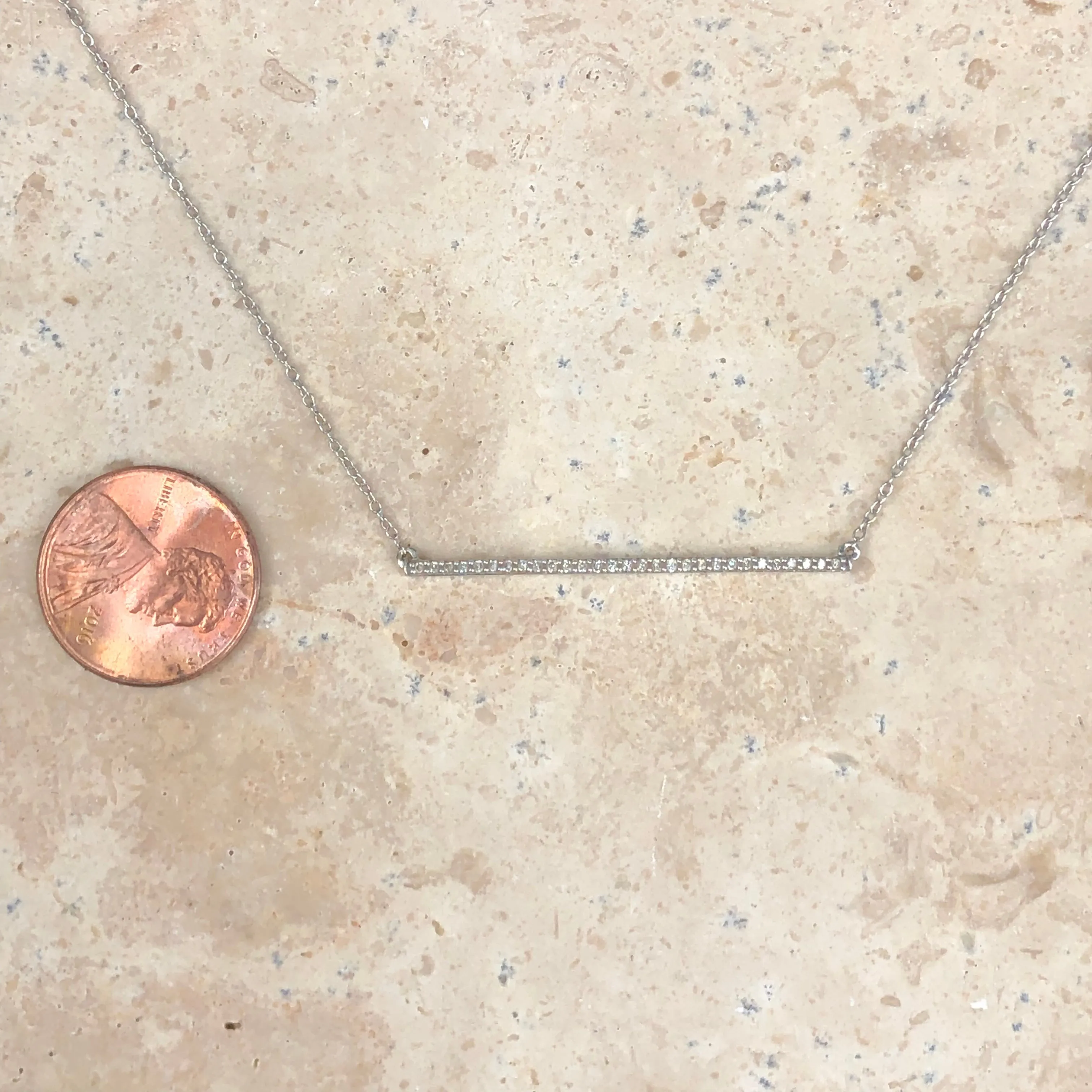 14KT White Gold 1/6 CT Diamond Bar Chain Necklace
