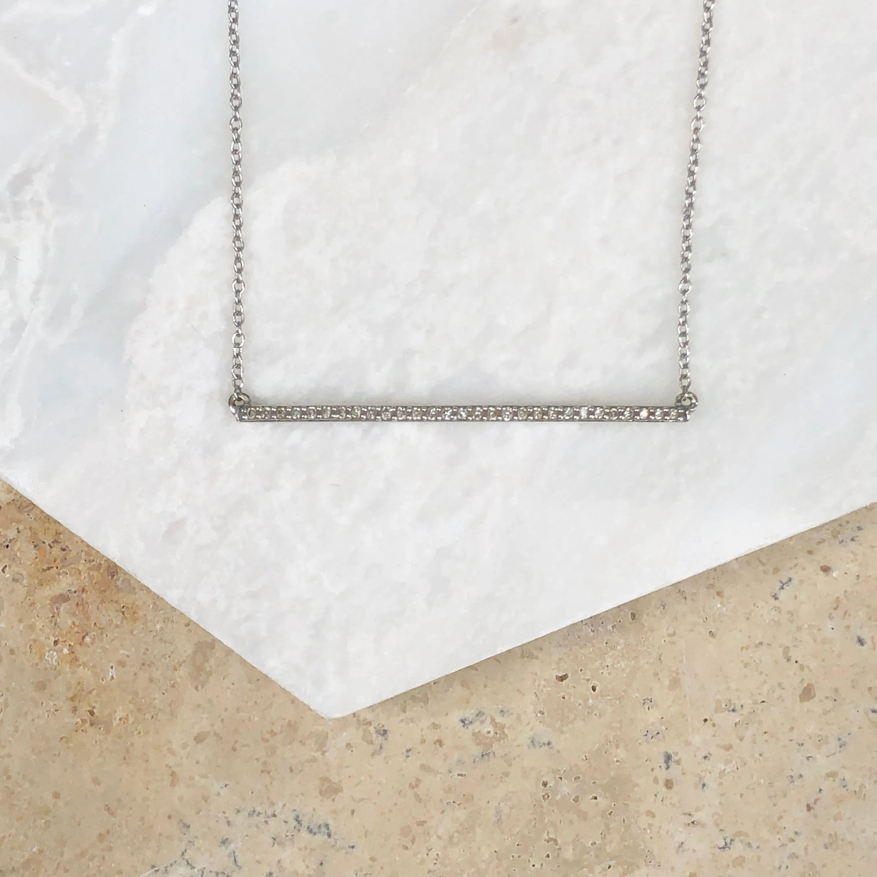 14KT White Gold 1/6 CT Diamond Bar Chain Necklace