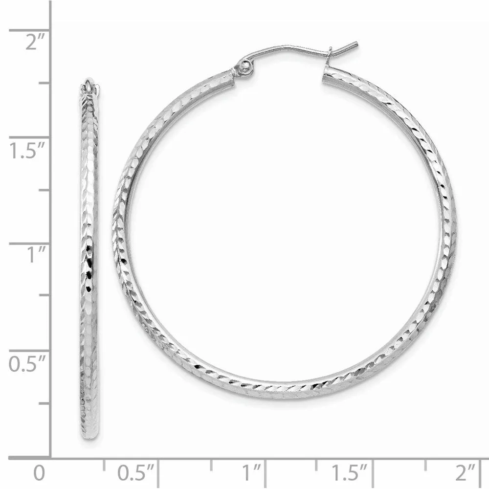 14KT White Gold 40X2MM Diamond-cut Hoop Earrings