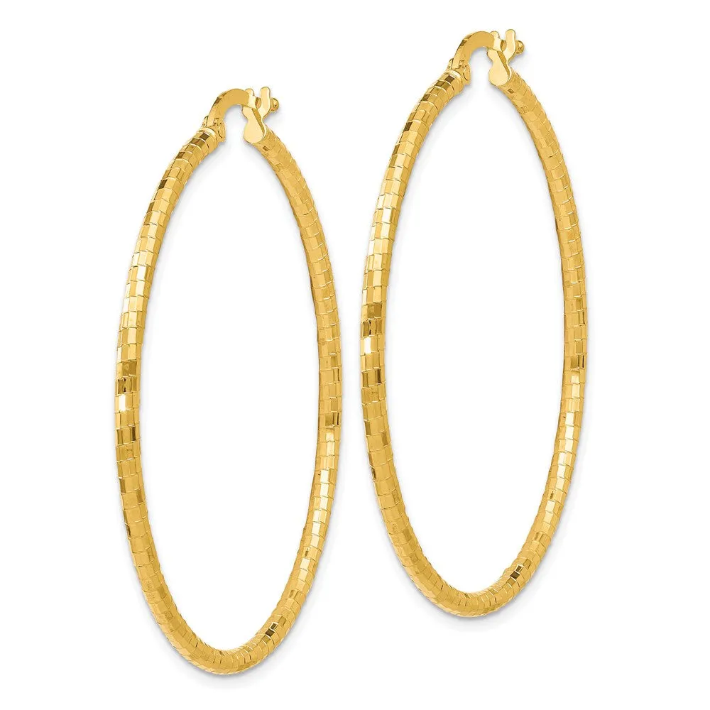 14KT Yellow Gold 45X16MM Diamond-cut Hoop Earrings