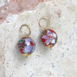 14KT Yellow Gold Red Cloisonne Ball Earring Charms