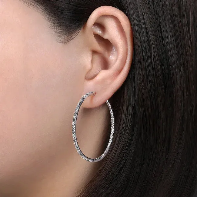 14KW French Pave Round Inside Out Diamond Hoop Earrings