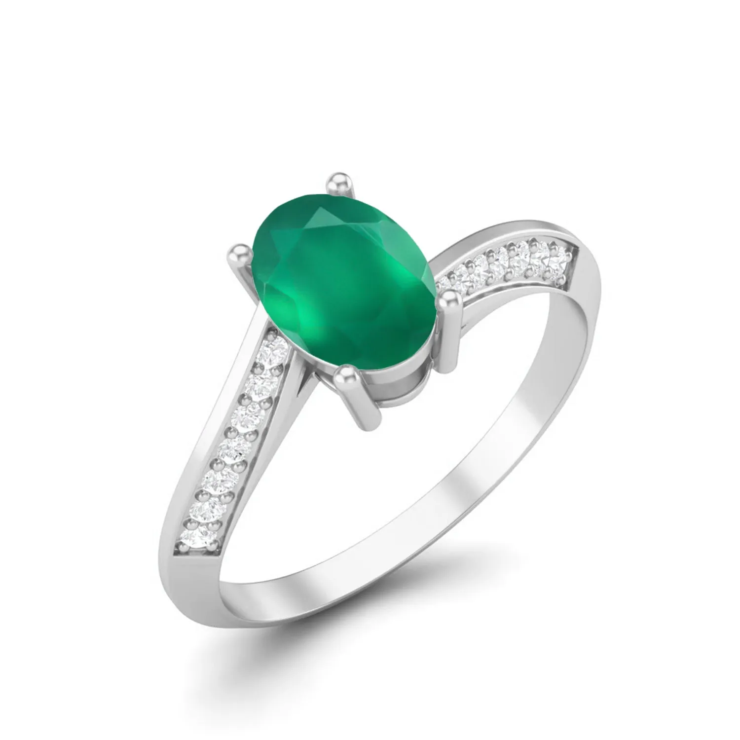 1.56 Cts Green Onyx Solitaire Wedding Ring 925 Sterling Silver Green Gemstone Ring