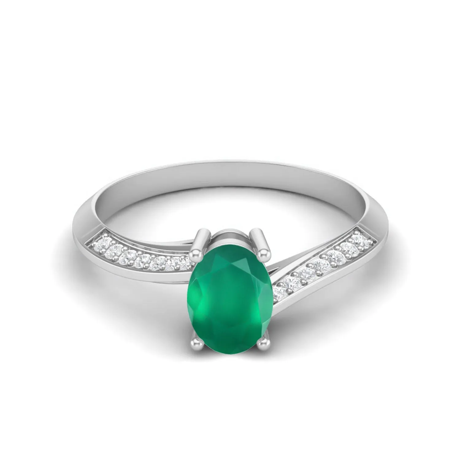 1.56 Cts Green Onyx Solitaire Wedding Ring 925 Sterling Silver Green Gemstone Ring