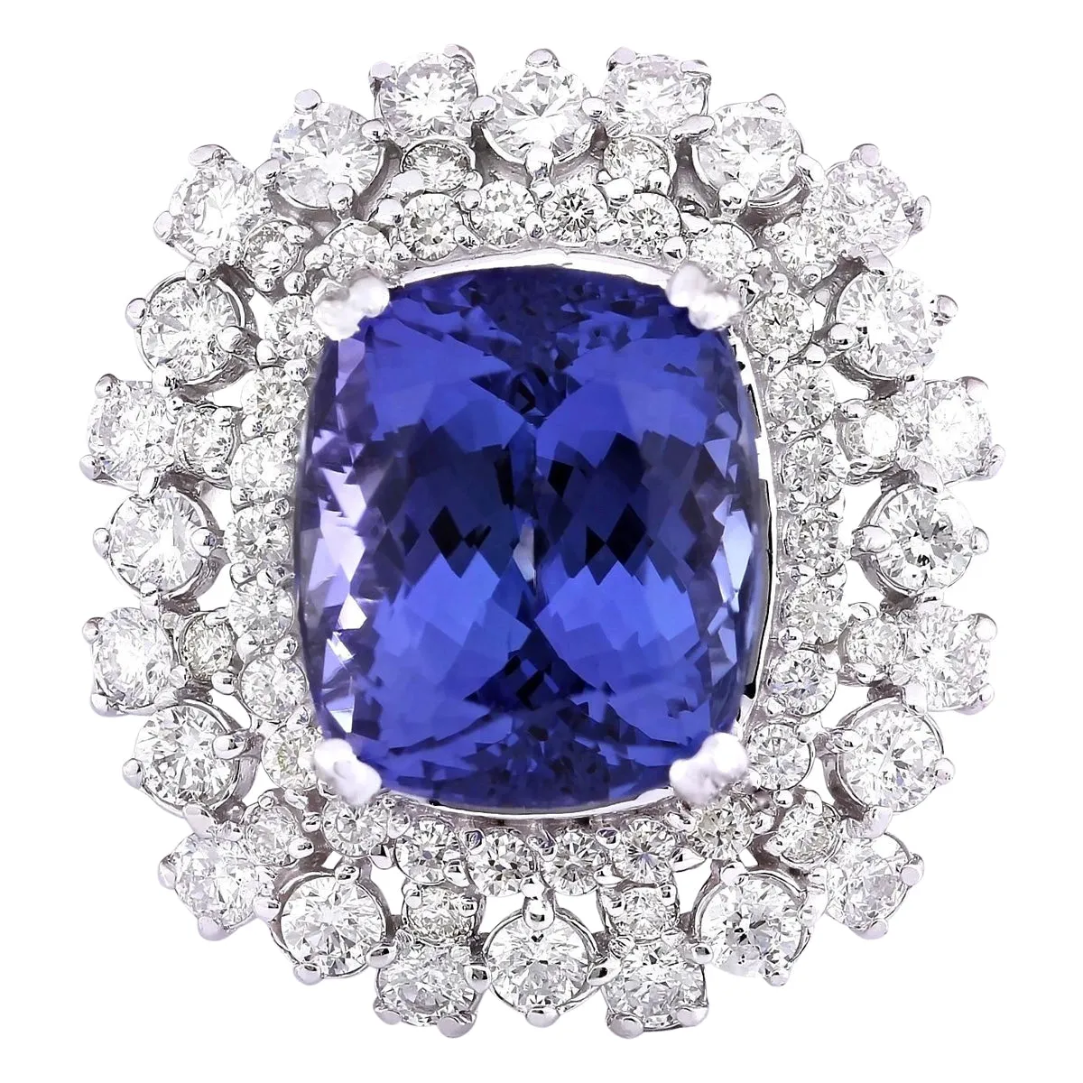 16.27 Carat Natural Tanzanite 14K White Gold Diamond Ring