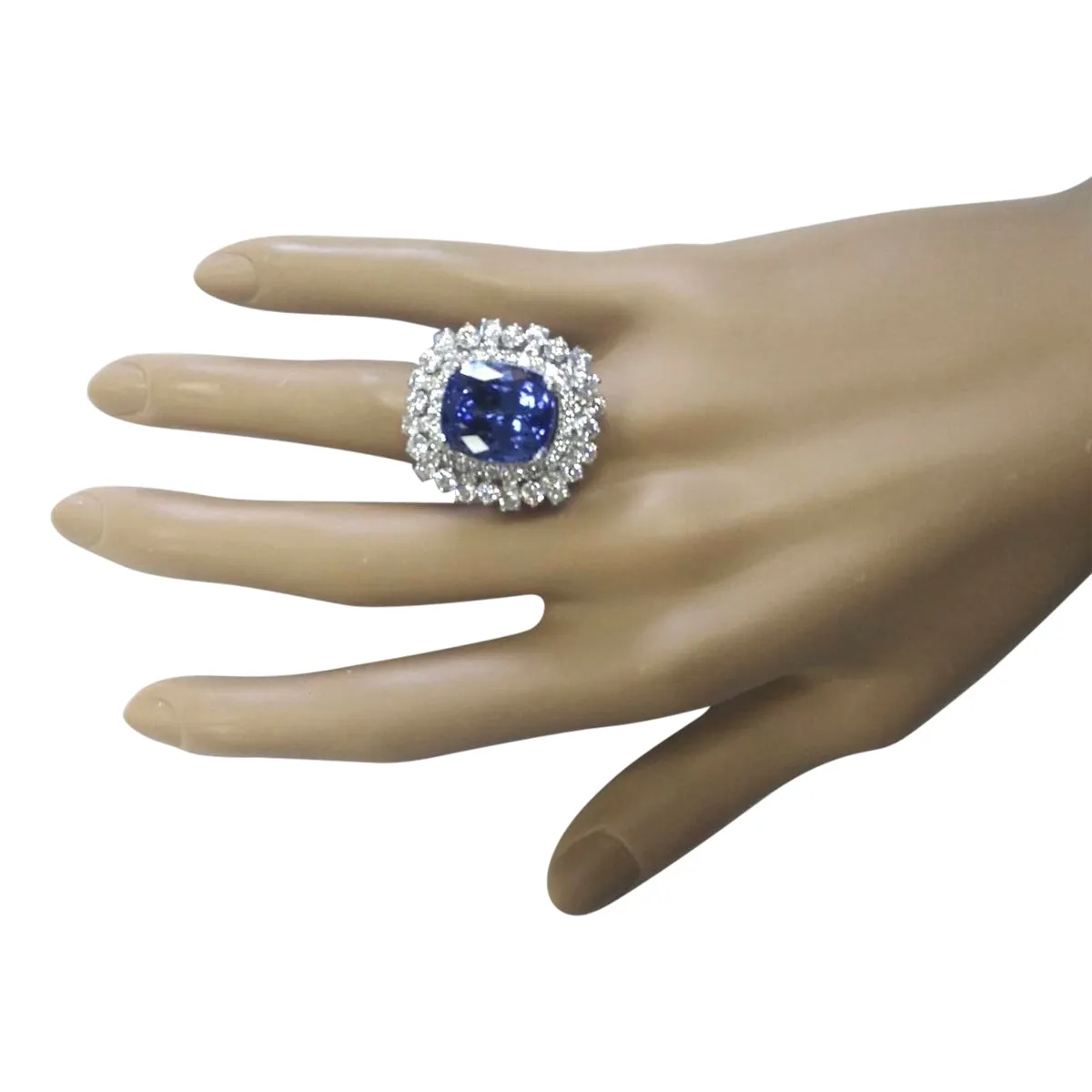 16.27 Carat Natural Tanzanite 14K White Gold Diamond Ring