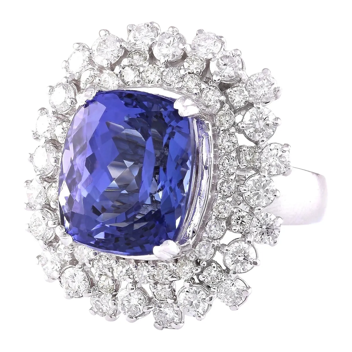 16.27 Carat Natural Tanzanite 14K White Gold Diamond Ring