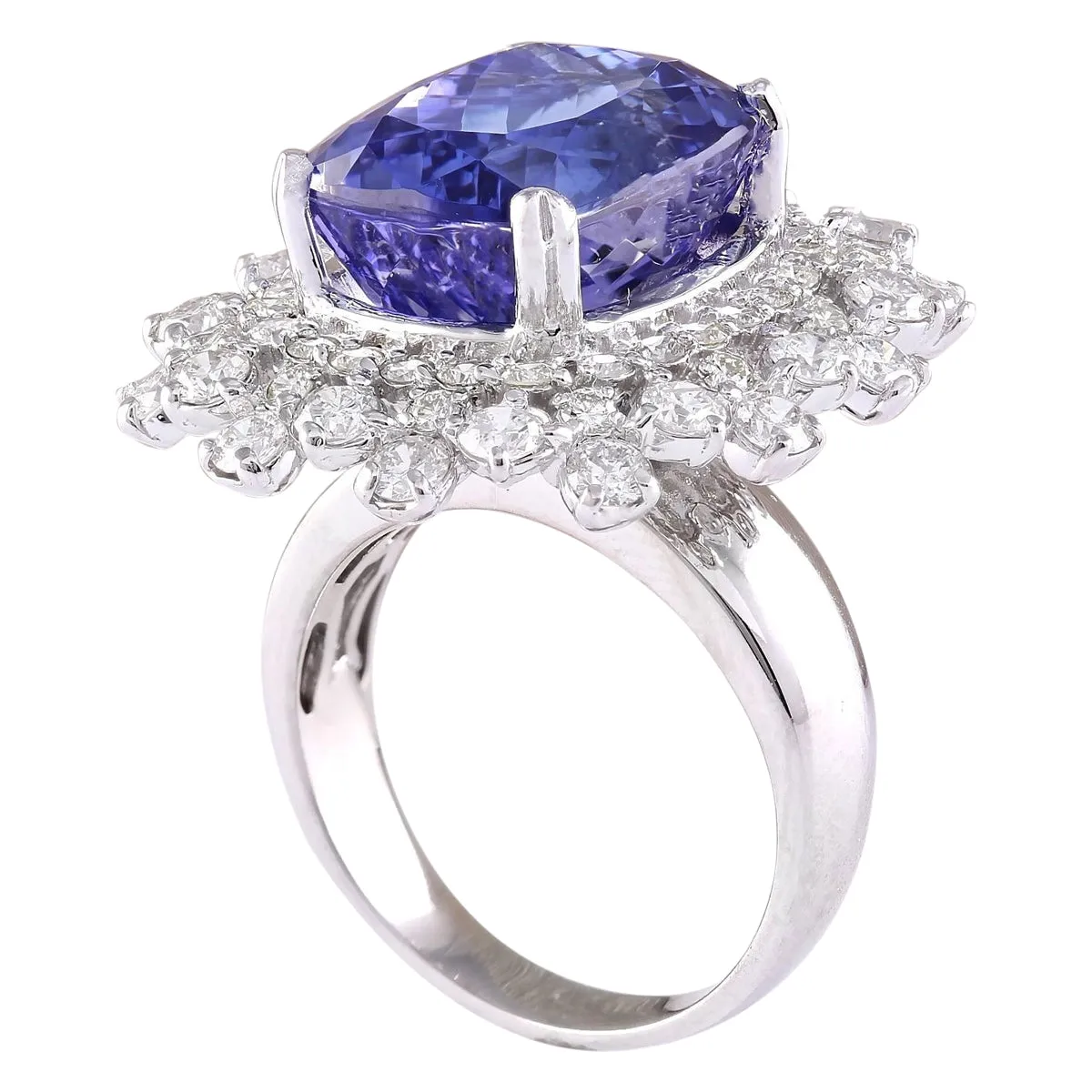 16.27 Carat Natural Tanzanite 14K White Gold Diamond Ring