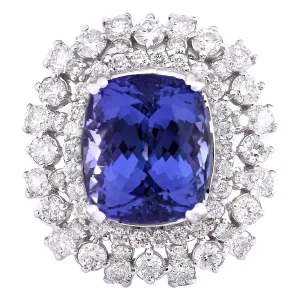 16.27 Carat Natural Tanzanite 14K White Gold Diamond Ring
